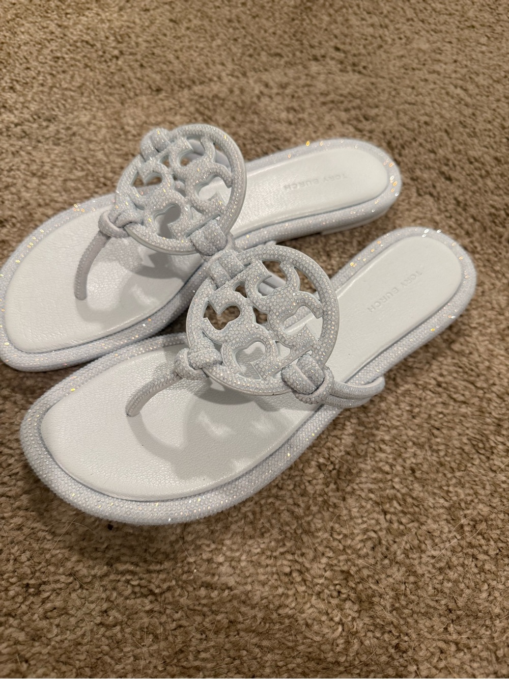 White Embellished Women's Thong Sandals - Picture 2 of 3